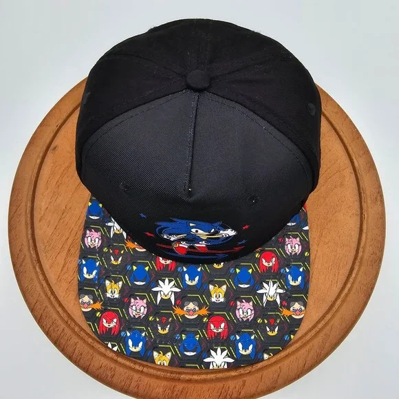 Sonic the Hedgehog SEGA Snapback Hat Character Collage Brim Black Blue Gamer Cap - Picture 5 of 9